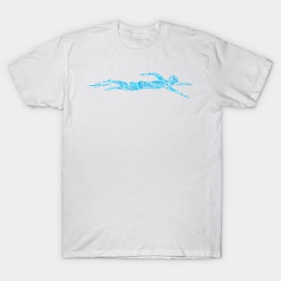 Freestyle Swimmer with Creative Blue Wave Design Gift T-Shirt